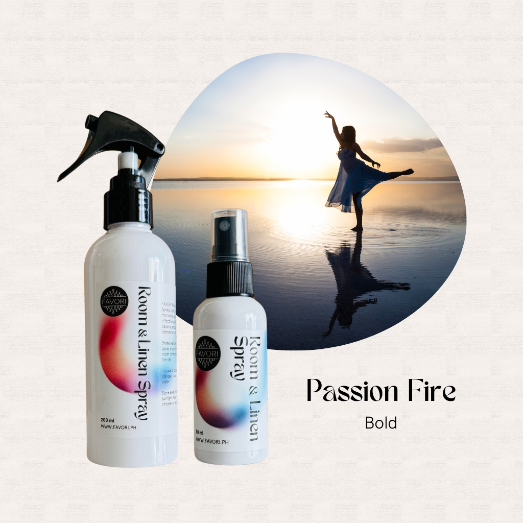 Two FAVORI Scents Regular Room & Linen Air Sprays labeled Passion Fire—your perfect mood enhancer.