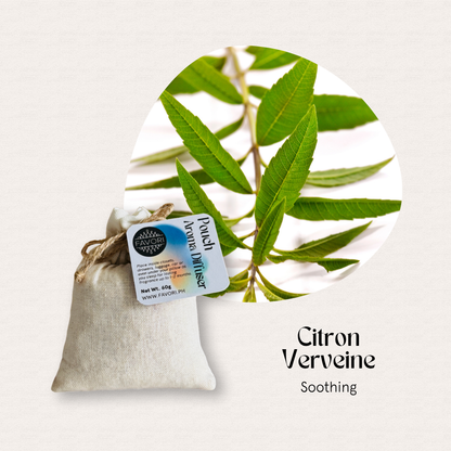 The FAVORI Scents Pouch Aroma Diffuser (PAD) holds green verbena leaves for use with water-soluble aroma oil.