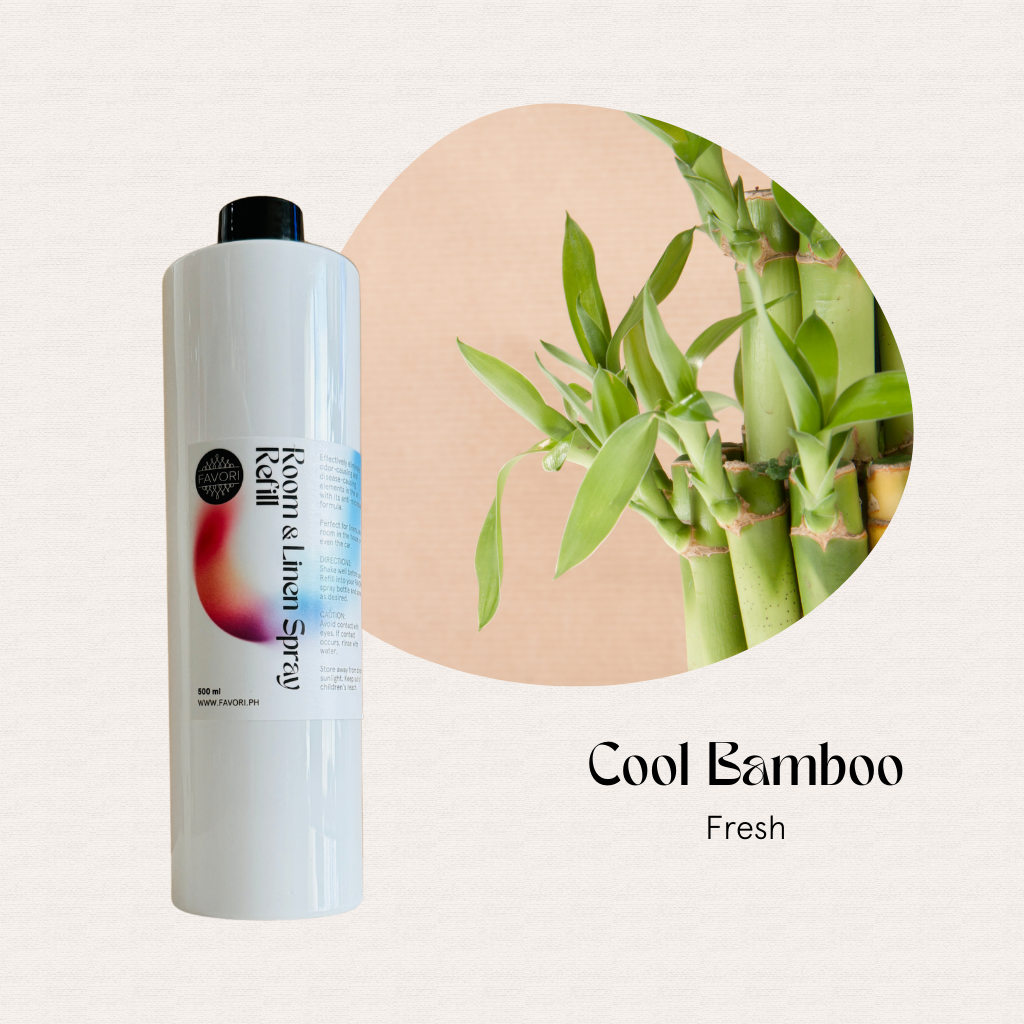 White FAVORI Scents Refill – Regular Room & Linen Air Spray 500ml, Cool Bamboo, odor eliminator.