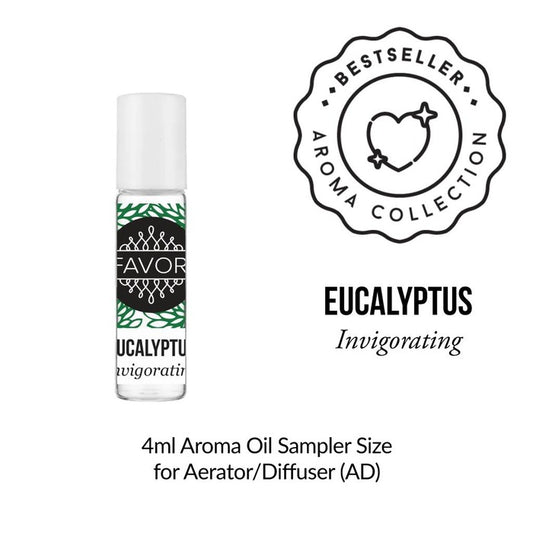 Eucalyptus Aroma Oil Sampler (AOS) 4ml FAVORI sampler size for aerators or diffusers, labeled as a bestseller from the aroma collection.