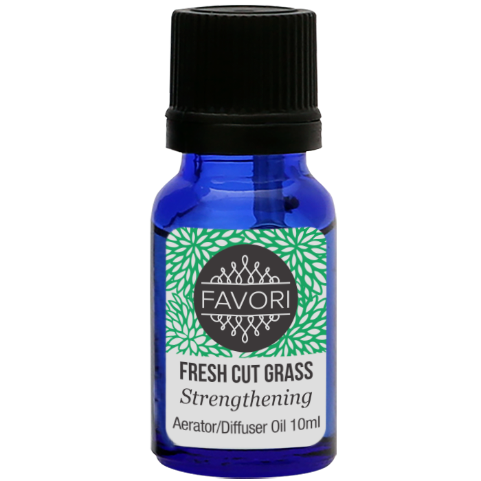 A bottle of FAVORI Fresh Cut Grass Aerator/Diffuser (AD) Aroma Oil, 10ml.