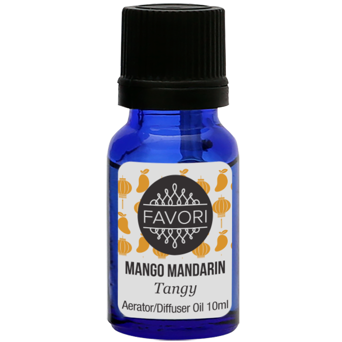 A bottle of FAVORI Scents Mango Mandarin Aerator/Diffuser (AD) Aroma Oil, 10ml.