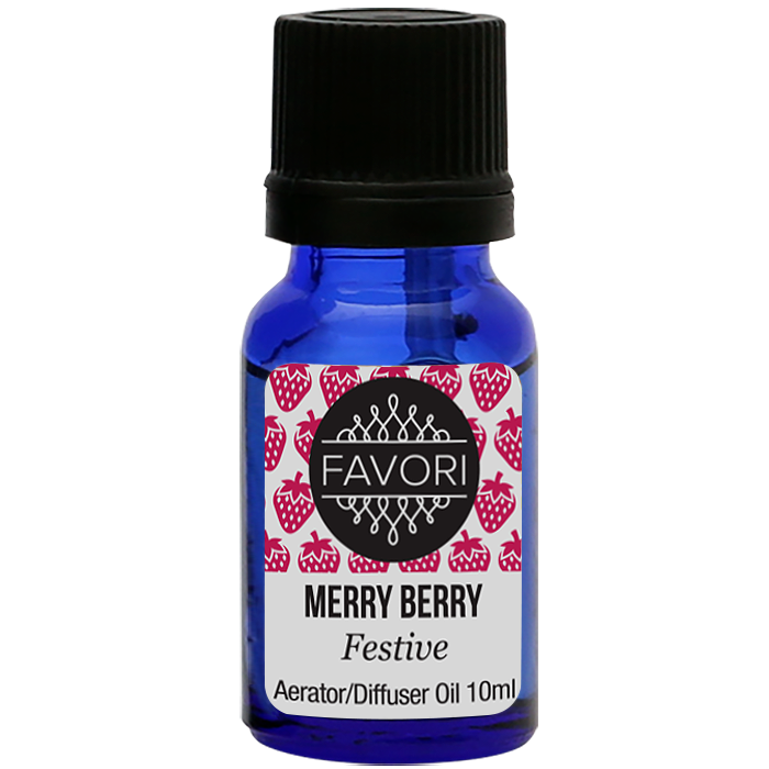 A bottle of FAVORI Scents Merry Berry Aerator/Diffuser (AD) Aroma Oil, 10ml.