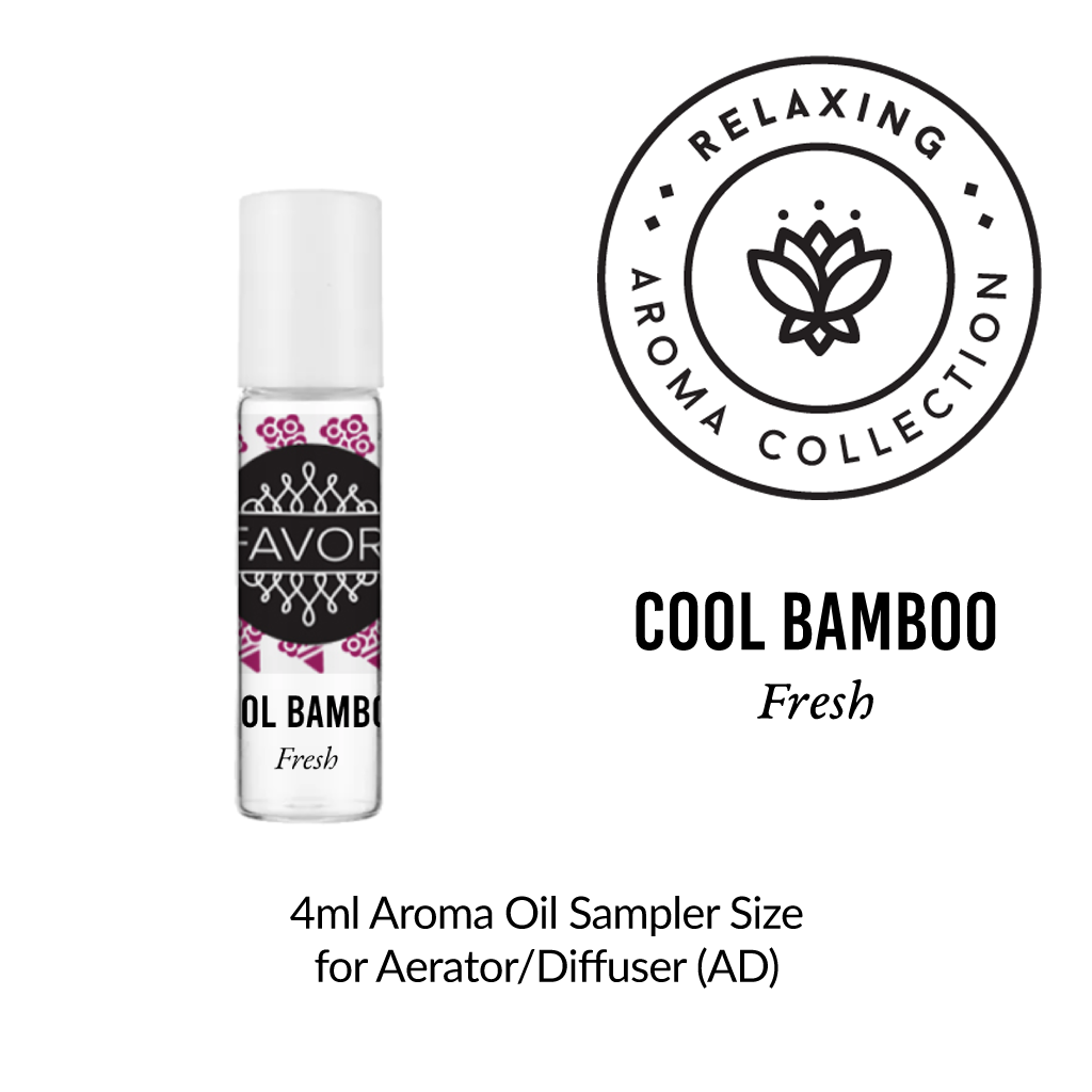 A small FAVORI Scents Burner Aroma Oil bottle beside a Relaxing Aroma Collection logo.