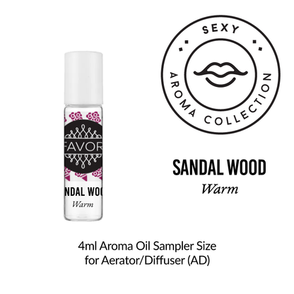 A 4ml FAVORI Scents Aroma Oil Sampler (AOS), white cap, Sexy Aroma Collection, Sandal Wood scent.