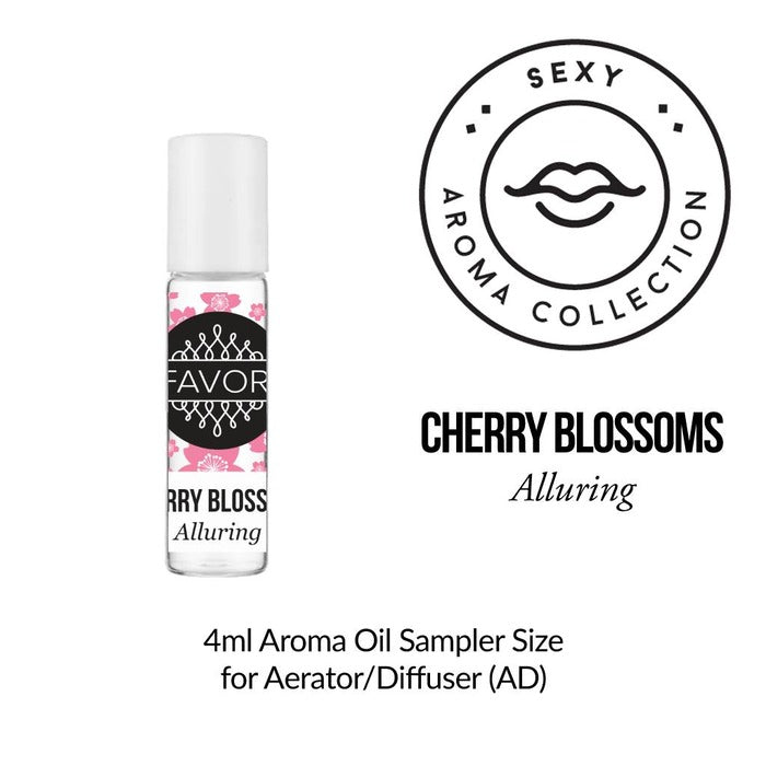 A 4ml Burner (BR) Aroma Oil sampler by FAVORI Scents with a black-and-white lips label in Cherry Blossoms.