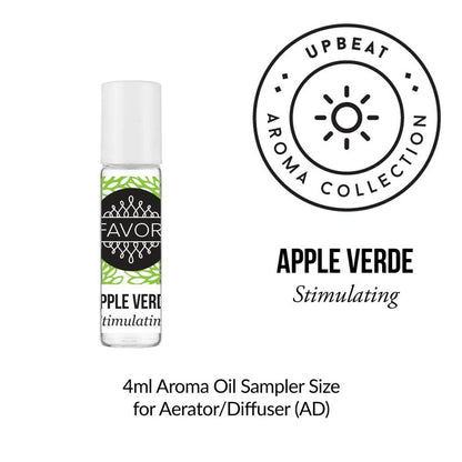 A small vial labeled Burner Aroma Oil by FAVORI Scents, part of the Upbeat Aroma Collection.