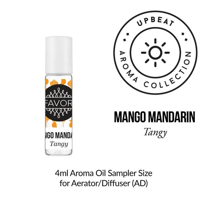 A 4ml roll-on bottle of FAVORI Scents Burner Aroma Oil Mango Mandarin Tangy from the Upbeat Aroma Collection.