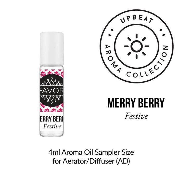 A 4ml FAVORI Scents Burner Aroma Oil sampler, Merry Berry Festive scent, for diffusers or aerators.