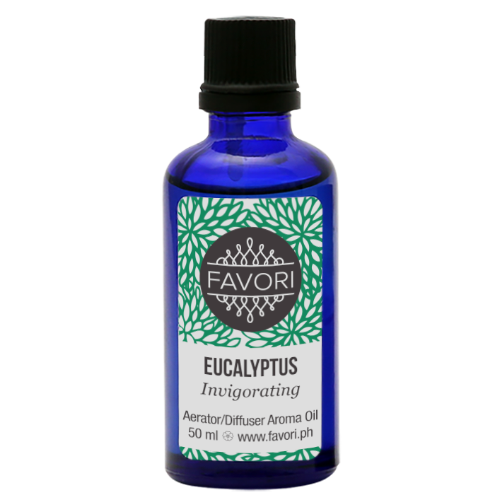 A bottle of Eucalyptus Aerator/Diffuser (AD) Aroma Oil by FAVORI Scents.