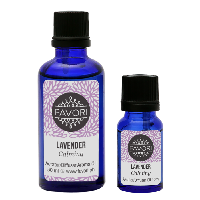 Two bottles of FAVORI Scents Lavender Aerator/Diffuser (AD) aroma oil in different sizes.