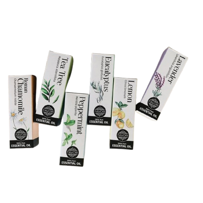 Six FAVORI Scents Pure Essential Oil Singles, including Eucalyptus, Chamomile, and Lavender.