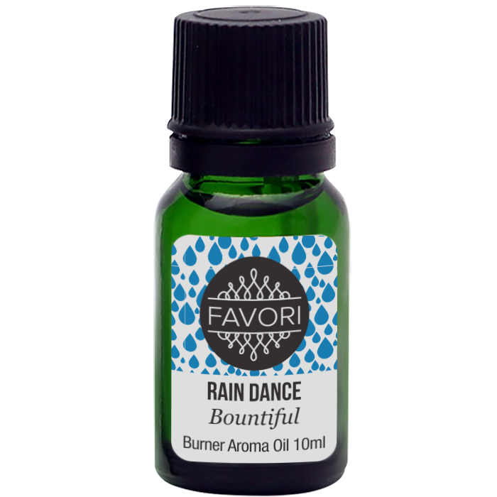 A bottle of Rain Dance Burner (BR) Aroma Oil, 10 ml by FAVORI Scents.