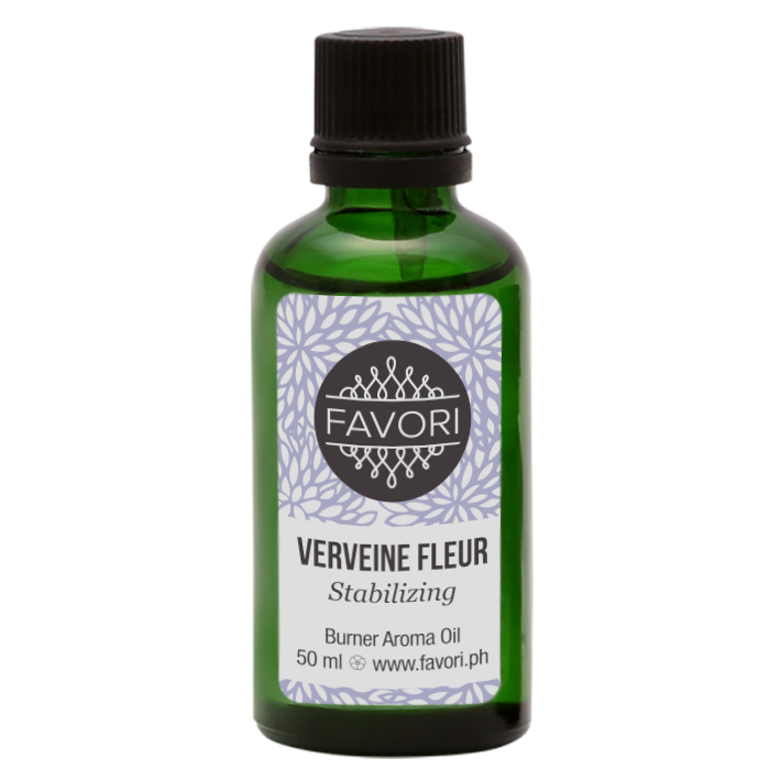 A bottle of FAVORI Scents' Verveine Fleur Burner Aroma Oil against a white background.