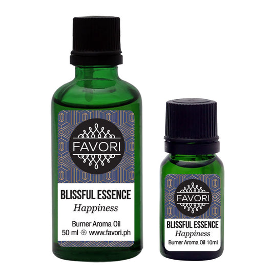 Two bottles of FAVORI Scents Blissful Essence Burner Aroma Oil in different sizes.