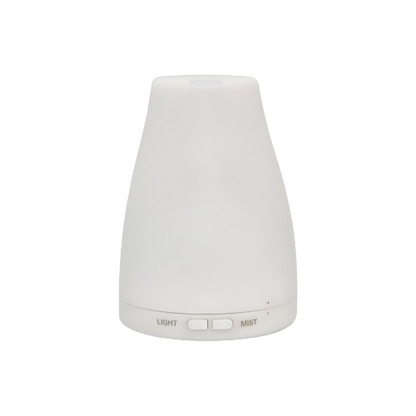 The FAVORI Scents Aroma Diffusers & Humidifiers is a white, cone-shaped device with light and mist buttons.