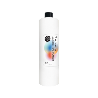 FAVORI Scents Sports & Gym Deodorizing Air Spray (AS) fights gym odors in a tall bottle with gradient design.