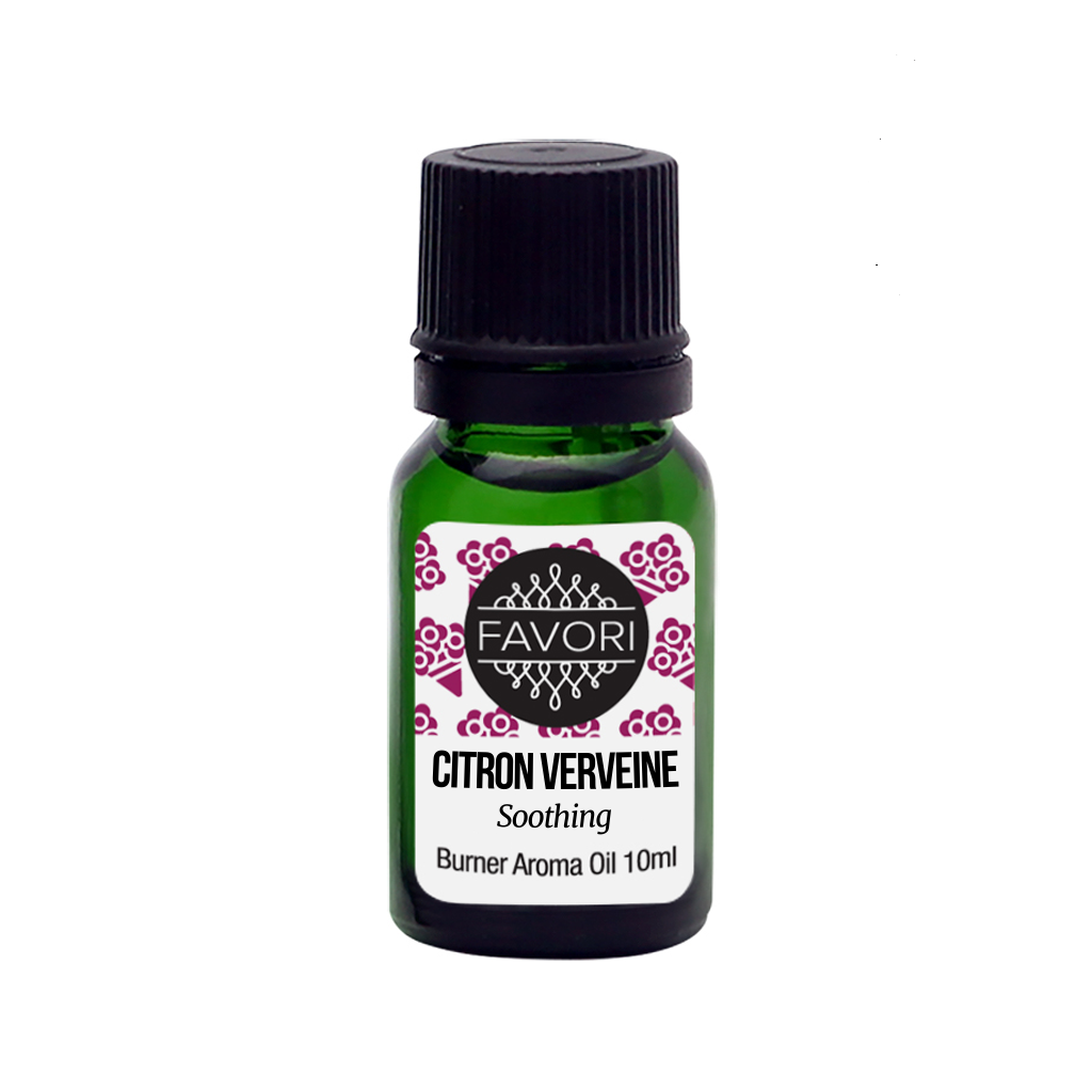 A small bottle of FAVORI Scents Citron Verveine Burner Aroma Oil, 10 ml.