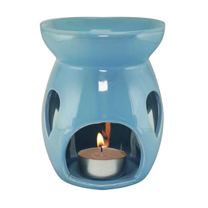FAVORI Scents Ceramic Tealight Burners: blue aroma oil holder with heart cutouts, includes a tealight.